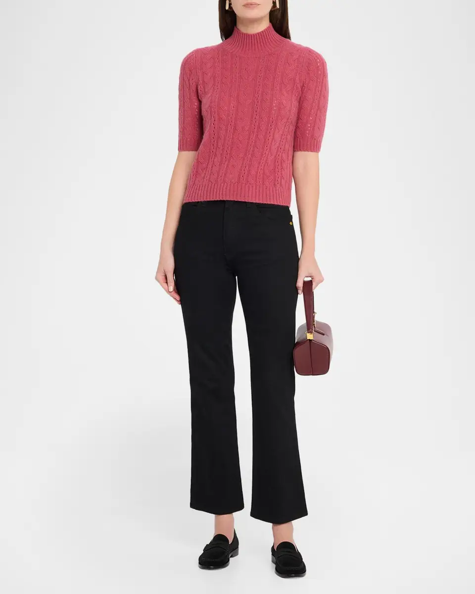 Neiman Marcus Cashmere Collection Cable-Knit Shrunken Cashmere Sweater | Thumbnail 2