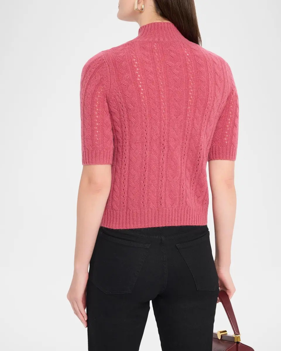 Neiman Marcus Cashmere Collection Cable-Knit Shrunken Cashmere Sweater | Thumbnail 3