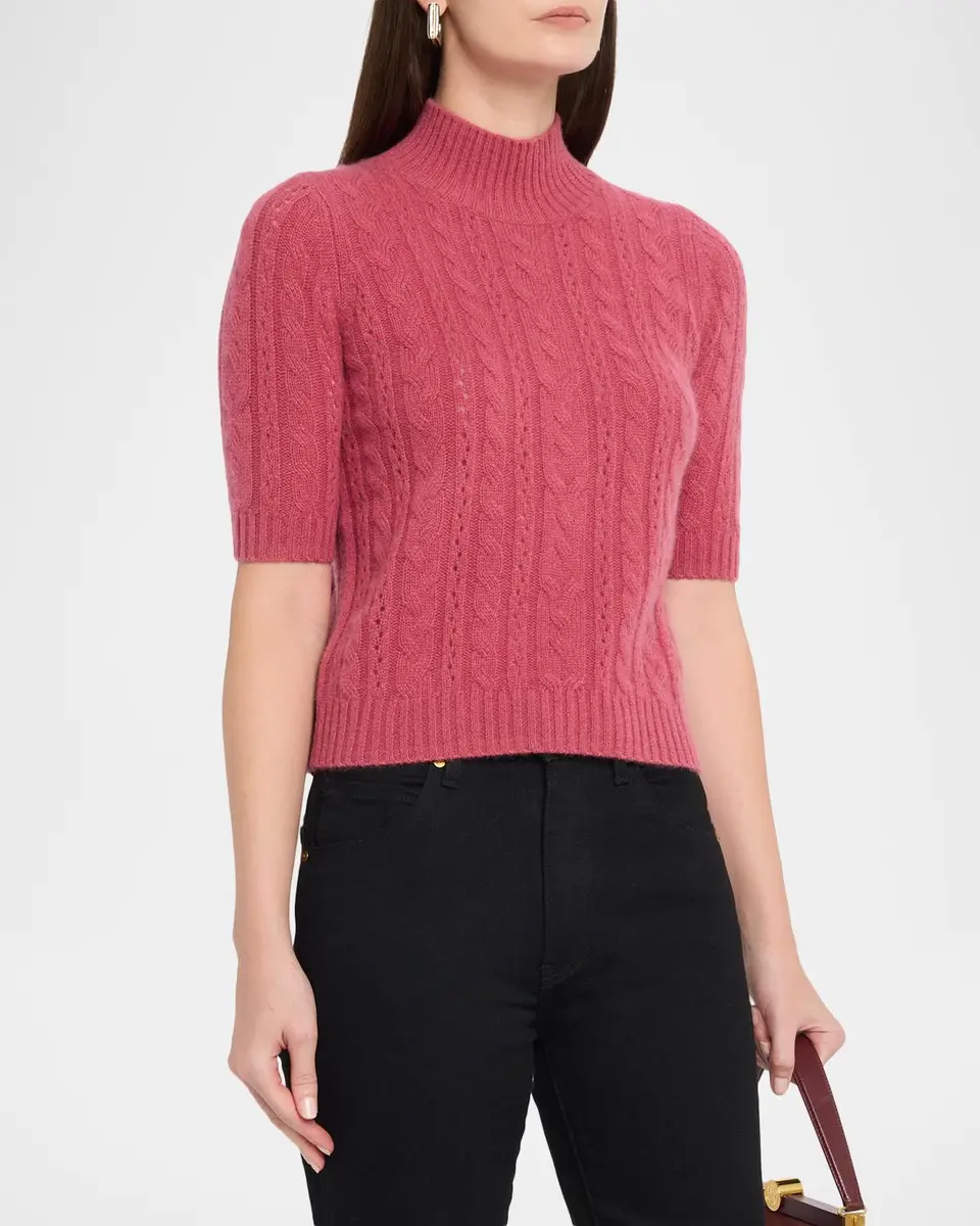 Neiman Marcus Cashmere Collection Cable-Knit Shrunken Cashmere Sweater | Thumbnail 4