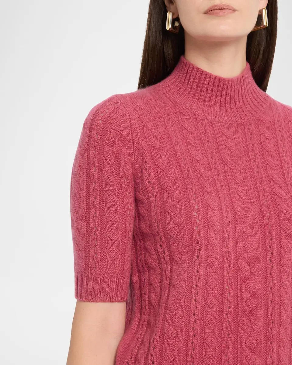 Neiman Marcus Cashmere Collection Cable-Knit Shrunken Cashmere Sweater | Thumbnail 5
