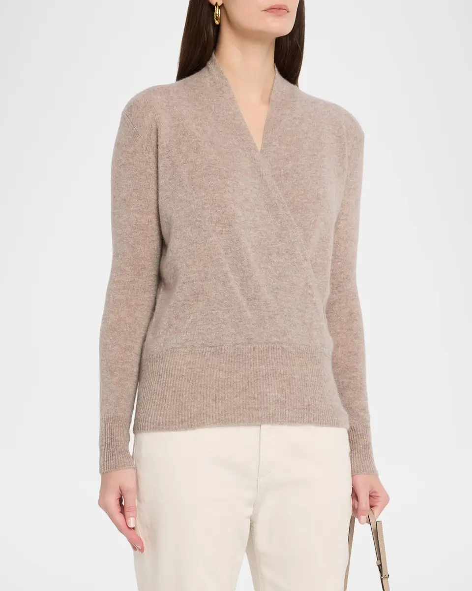 Neiman Marcus Cashmere Collection Wrap-Front Cashmere Top | Thumbnail 4 Neiman Marcus Cashmere Collection Wrap-Front Cashmere Top | Thumbnail 4