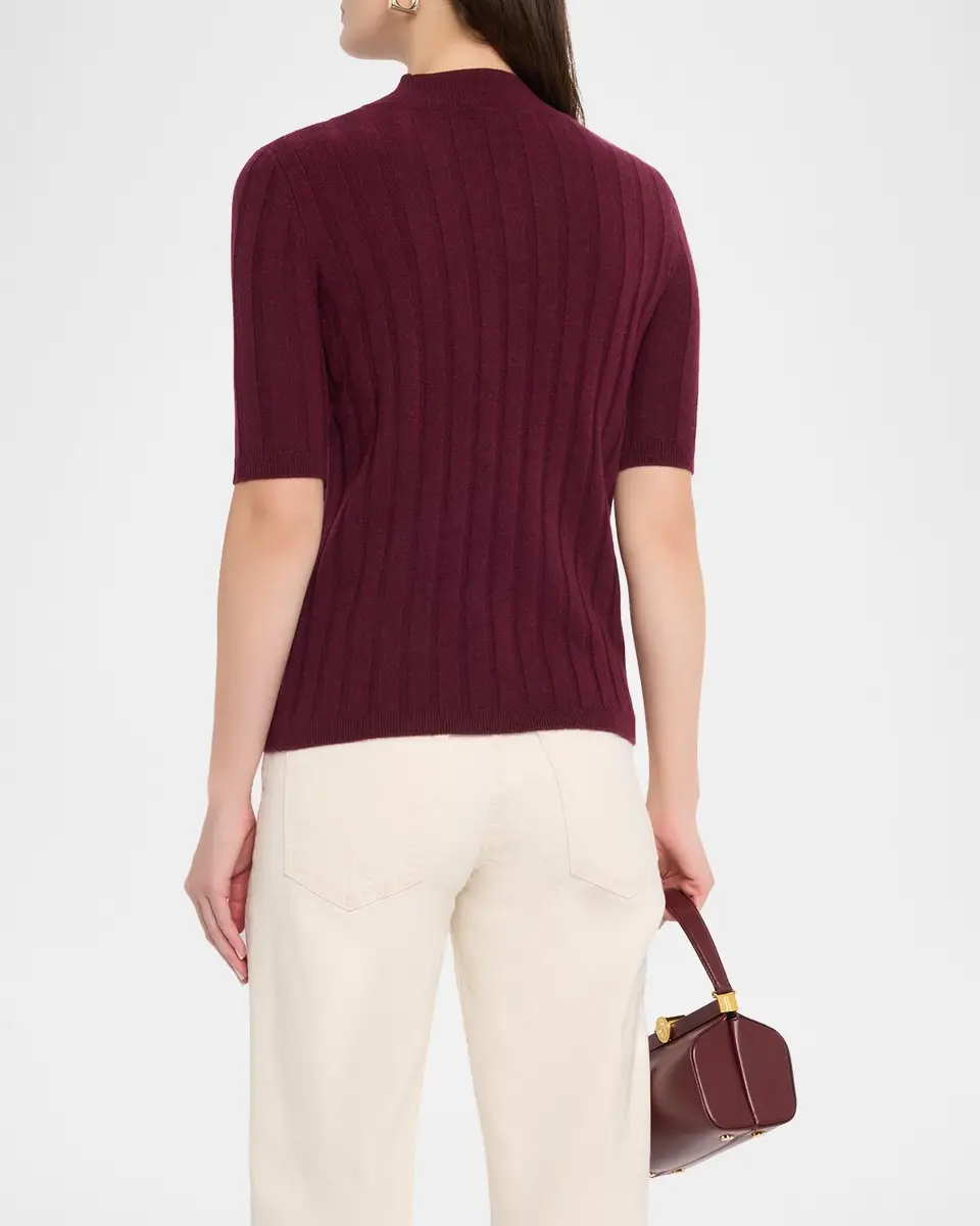 Neiman Marcus Cashmere Collection Ribbed Cashmere Elbow-Sleeve Sweater | Thumbnail 3 Neiman Marcus Cashmere Collection Ribbed Cashmere Elbow-Sleeve Sweater | Thumbnail 3
