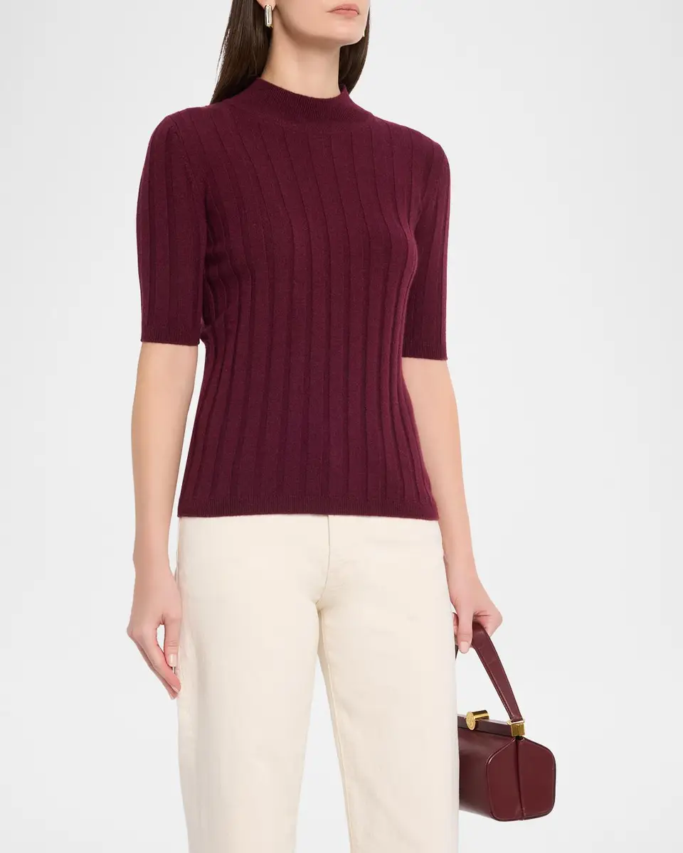 Neiman Marcus Cashmere Collection Ribbed Cashmere Elbow-Sleeve Sweater | Thumbnail 4 Neiman Marcus Cashmere Collection Ribbed Cashmere Elbow-Sleeve Sweater | Thumbnail 4