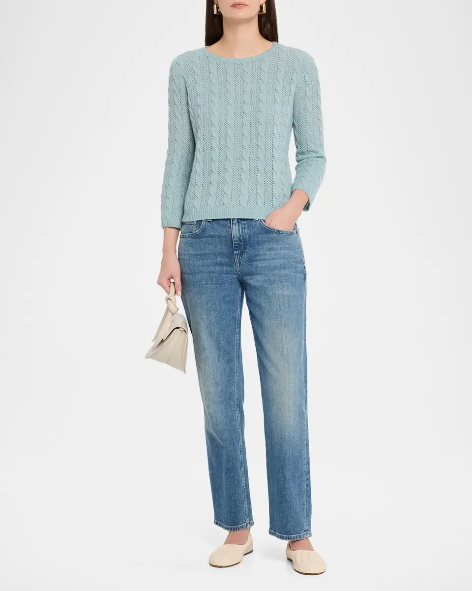 Neiman Marcus Cashmere Collection Pointelle Crewneck Cashmere Sweater | Thumbnail 2 Neiman Marcus Cashmere Collection Pointelle Crewneck Cashmere Sweater | Thumbnail 2