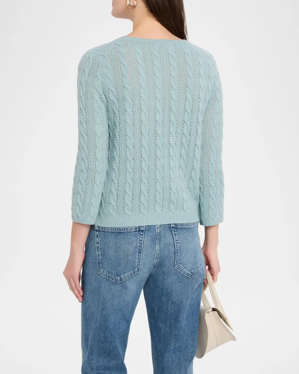 Neiman Marcus Cashmere Collection Pointelle Crewneck Cashmere Sweater | Thumbnail 3 Neiman Marcus Cashmere Collection Pointelle Crewneck Cashmere Sweater | Thumbnail 3