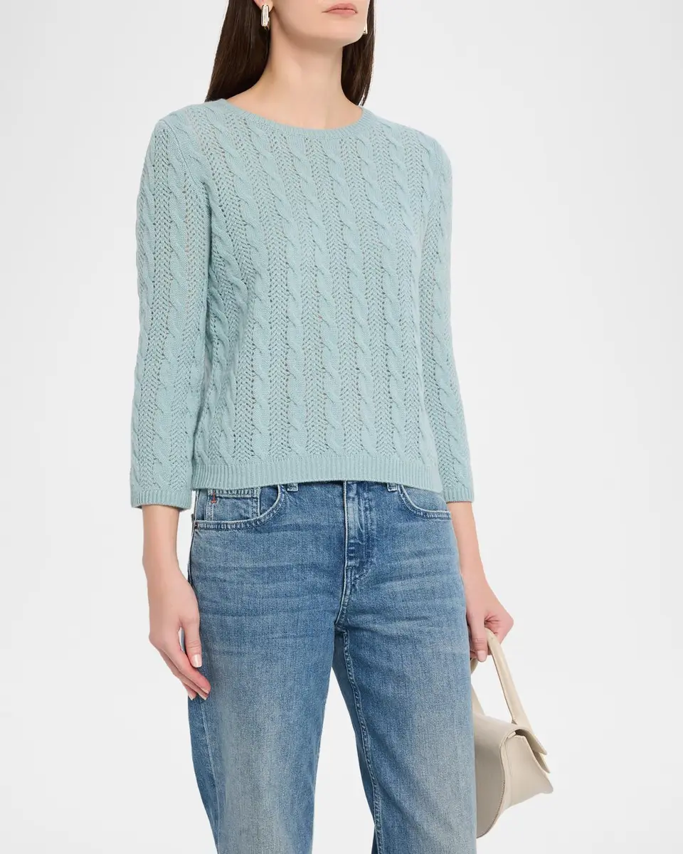 Neiman Marcus Cashmere Collection Pointelle Crewneck Cashmere Sweater | Thumbnail 4 Neiman Marcus Cashmere Collection Pointelle Crewneck Cashmere Sweater | Thumbnail 4