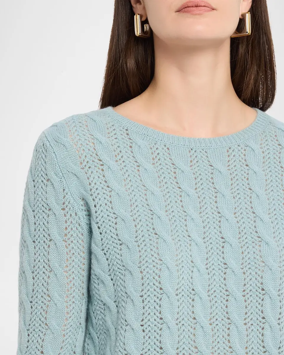 Neiman Marcus Cashmere Collection Pointelle Crewneck Cashmere Sweater | Thumbnail 5 Neiman Marcus Cashmere Collection Pointelle Crewneck Cashmere Sweater | Thumbnail 5