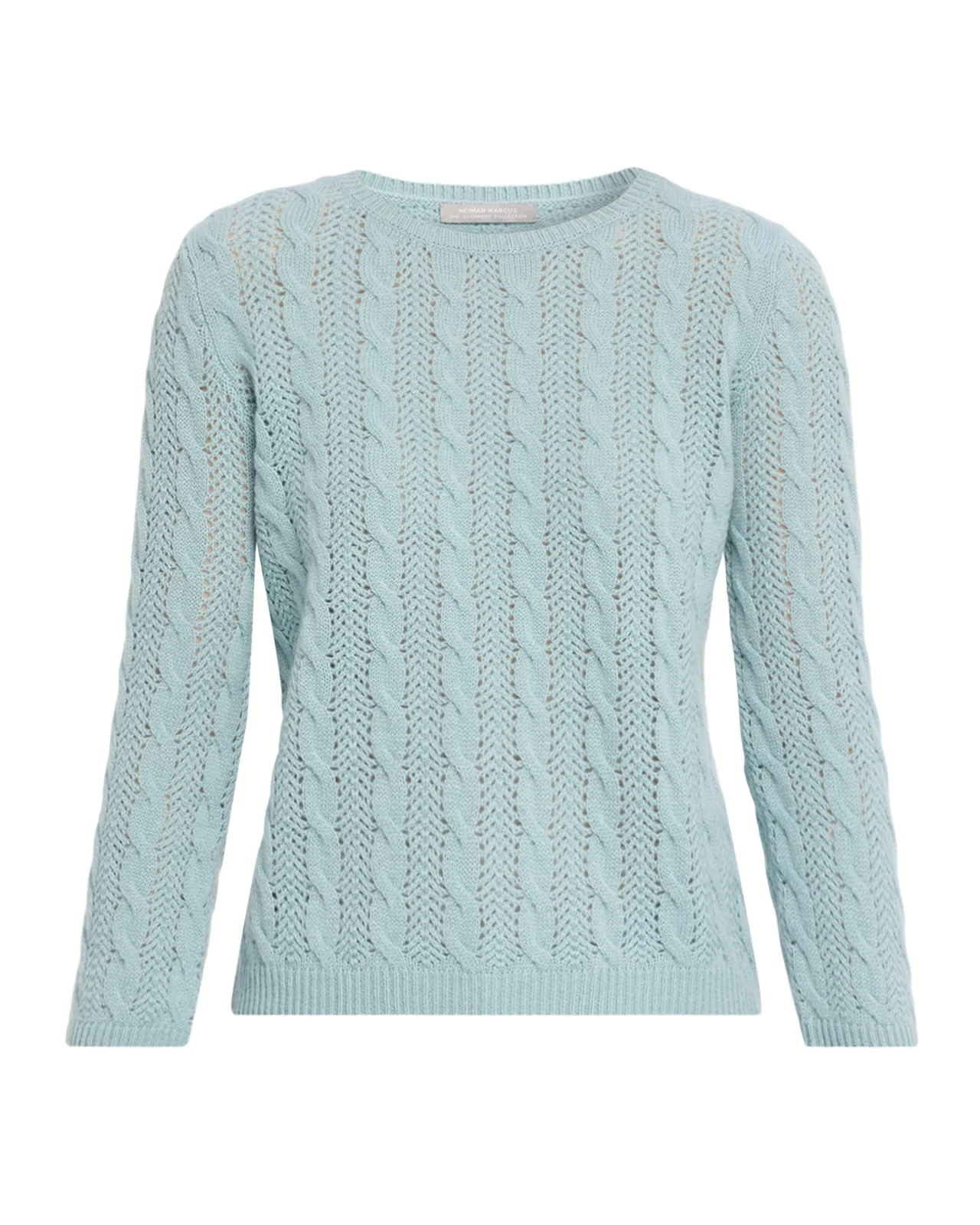 Neiman Marcus Cashmere Collection Pointelle Crewneck Cashmere Sweater