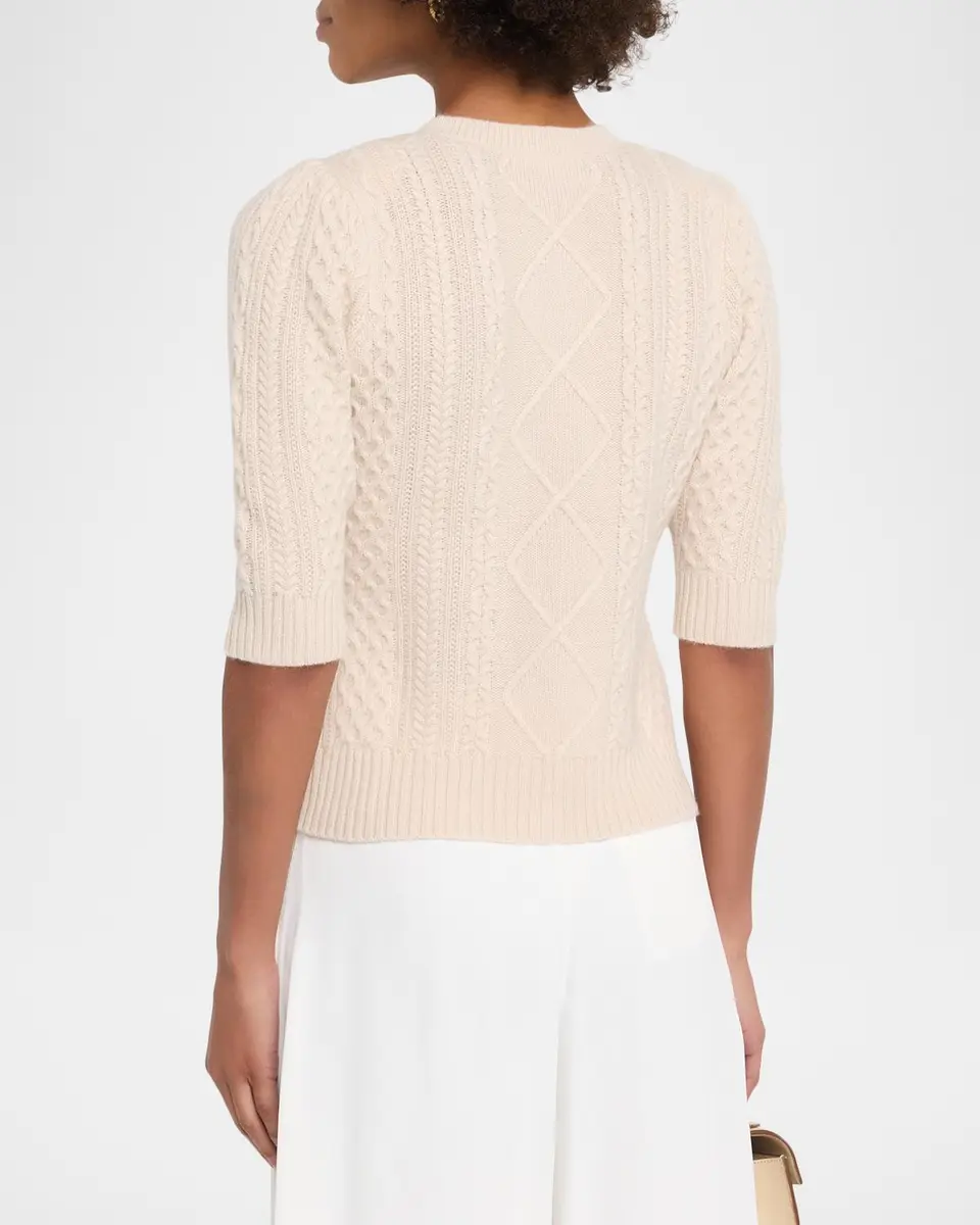 Neiman Marcus Cashmere Collection Cashmere Crewneck Cable-Knit Cardigan | Thumbnail 2
