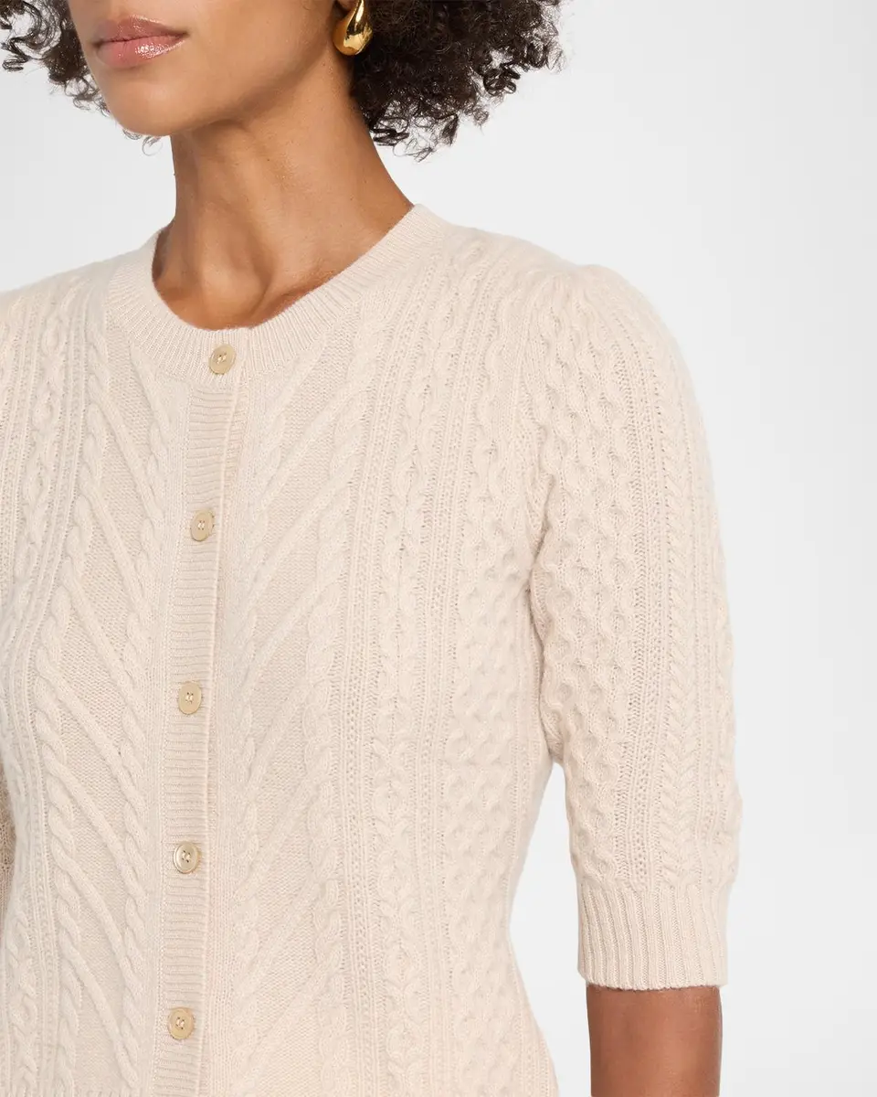 Neiman Marcus Cashmere Collection Cashmere Crewneck Cable-Knit Cardigan | Thumbnail 4