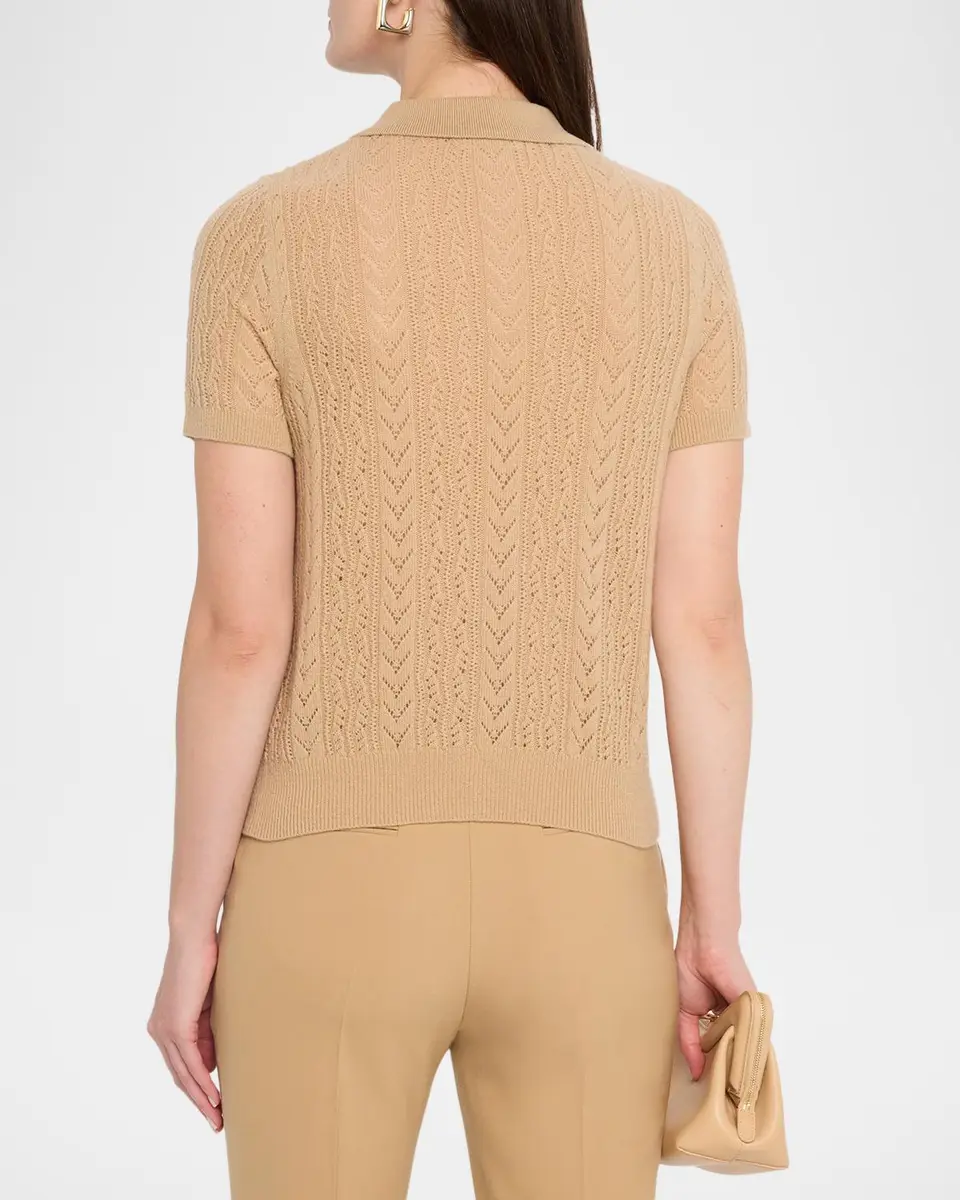 Neiman Marcus Cashmere Collection Pointelle-Knit Cashmere Polo | Thumbnail 3 Neiman Marcus Cashmere Collection Pointelle-Knit Cashmere Polo | Thumbnail 3