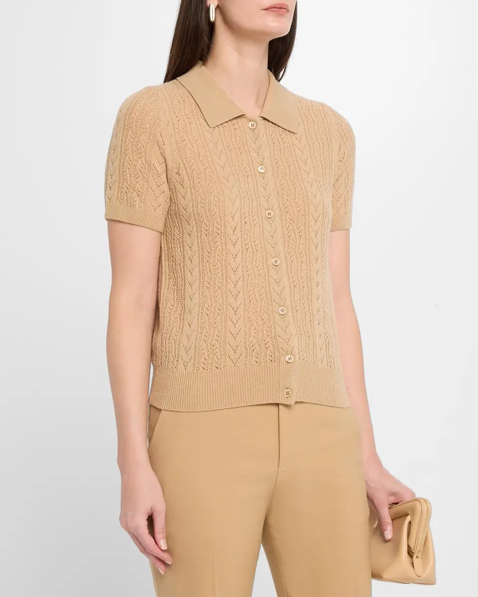 Neiman Marcus Cashmere Collection Pointelle-Knit Cashmere Polo | Thumbnail 4 Neiman Marcus Cashmere Collection Pointelle-Knit Cashmere Polo | Thumbnail 4