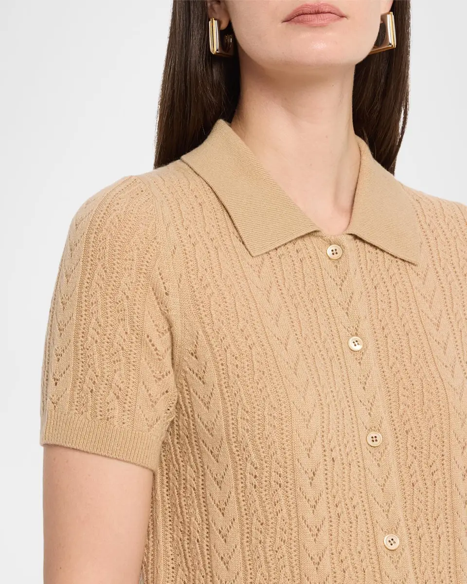 Neiman Marcus Cashmere Collection Pointelle-Knit Cashmere Polo | Thumbnail 5 Neiman Marcus Cashmere Collection Pointelle-Knit Cashmere Polo | Thumbnail 5
