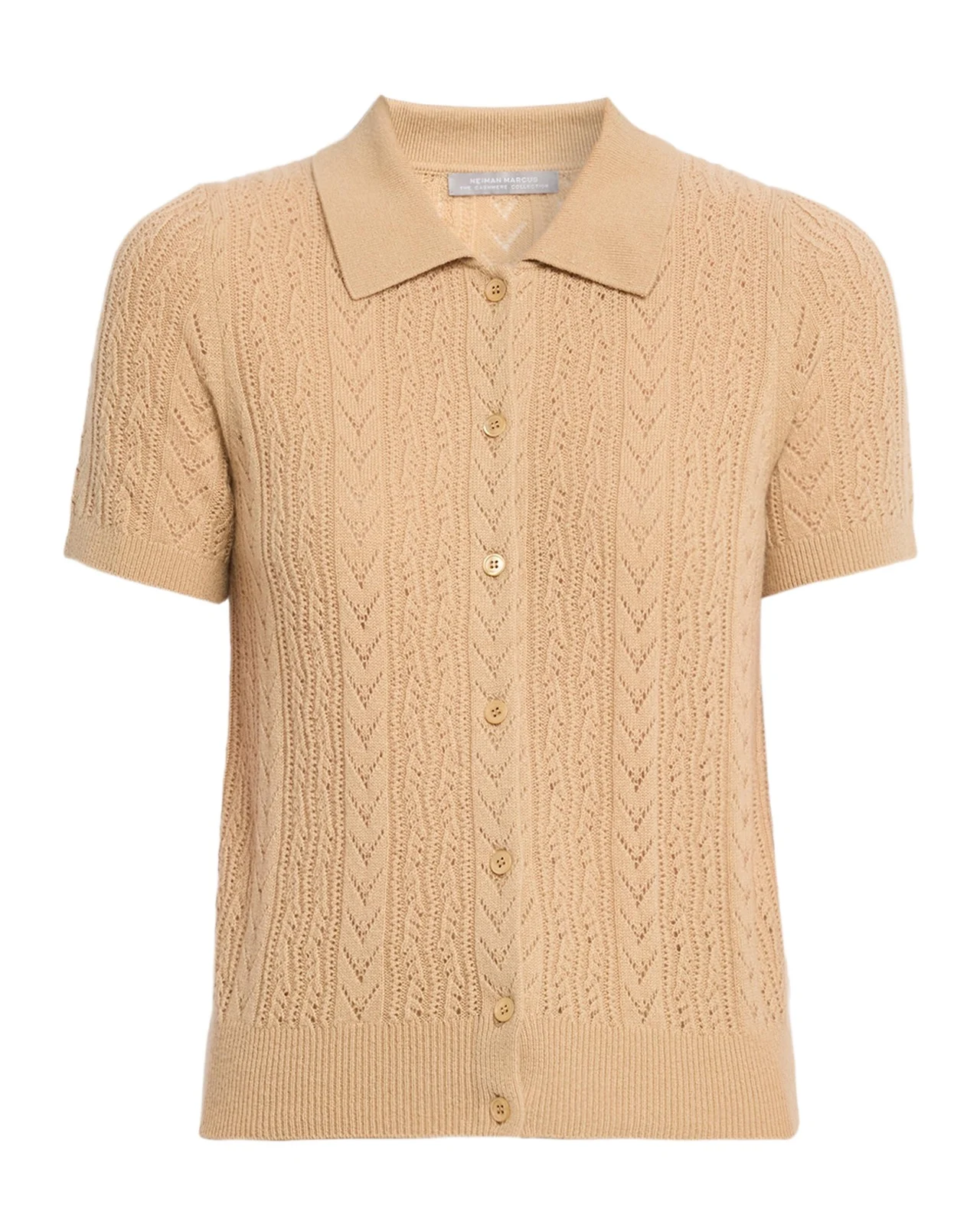 Neiman Marcus Cashmere Collection Pointelle-Knit Cashmere Polo