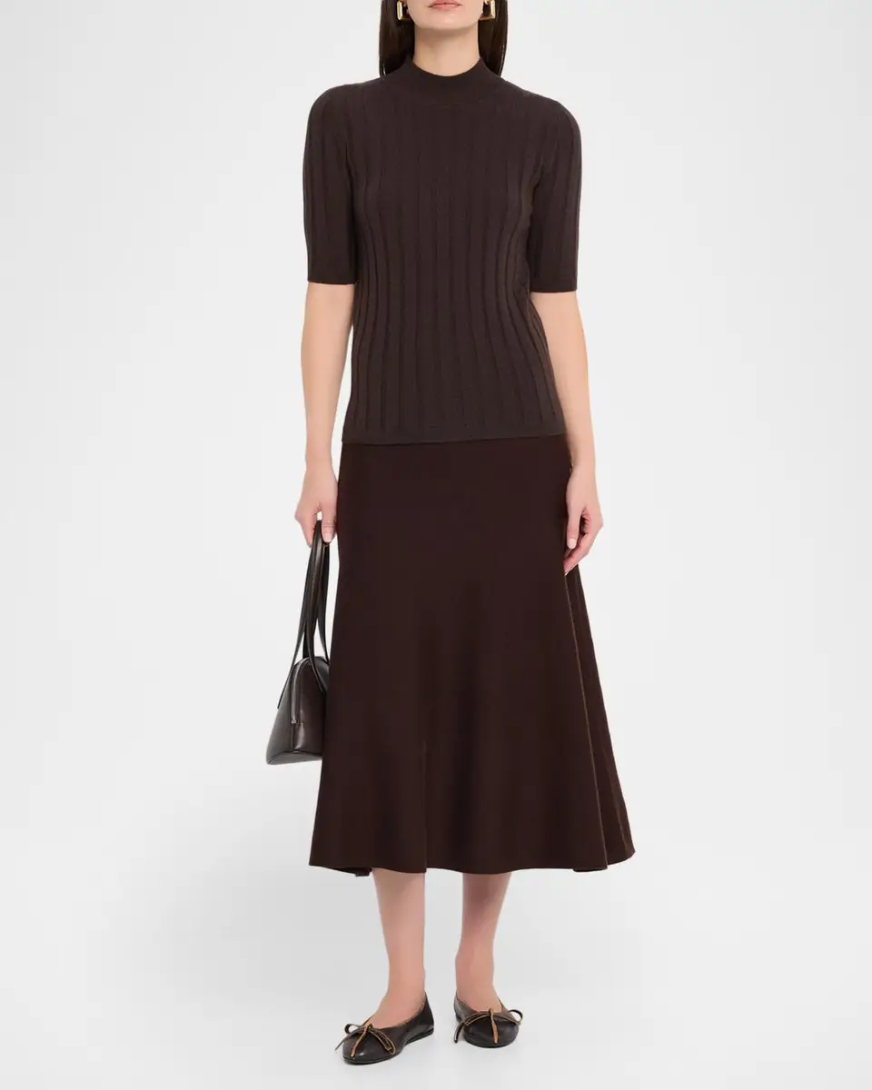 Neiman Marcus Cashmere Collection Ribbed Cashmere Elbow-Sleeve Sweater | Thumbnail 2 Neiman Marcus Cashmere Collection Ribbed Cashmere Elbow-Sleeve Sweater | Thumbnail 2