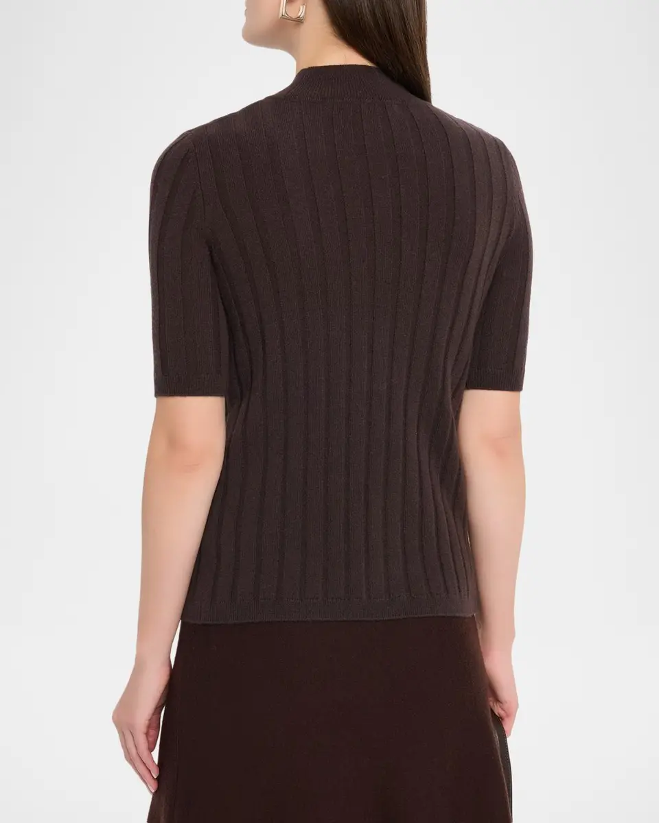 Neiman Marcus Cashmere Collection Ribbed Cashmere Elbow-Sleeve Sweater | Thumbnail 3 Neiman Marcus Cashmere Collection Ribbed Cashmere Elbow-Sleeve Sweater | Thumbnail 3