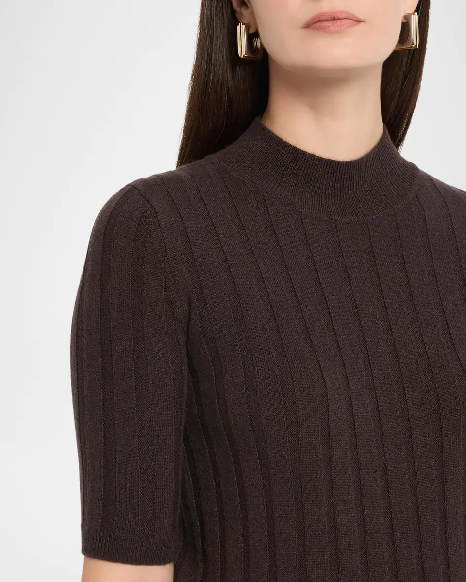 Neiman Marcus Cashmere Collection Ribbed Cashmere Elbow-Sleeve Sweater | Thumbnail 5 Neiman Marcus Cashmere Collection Ribbed Cashmere Elbow-Sleeve Sweater | Thumbnail 5