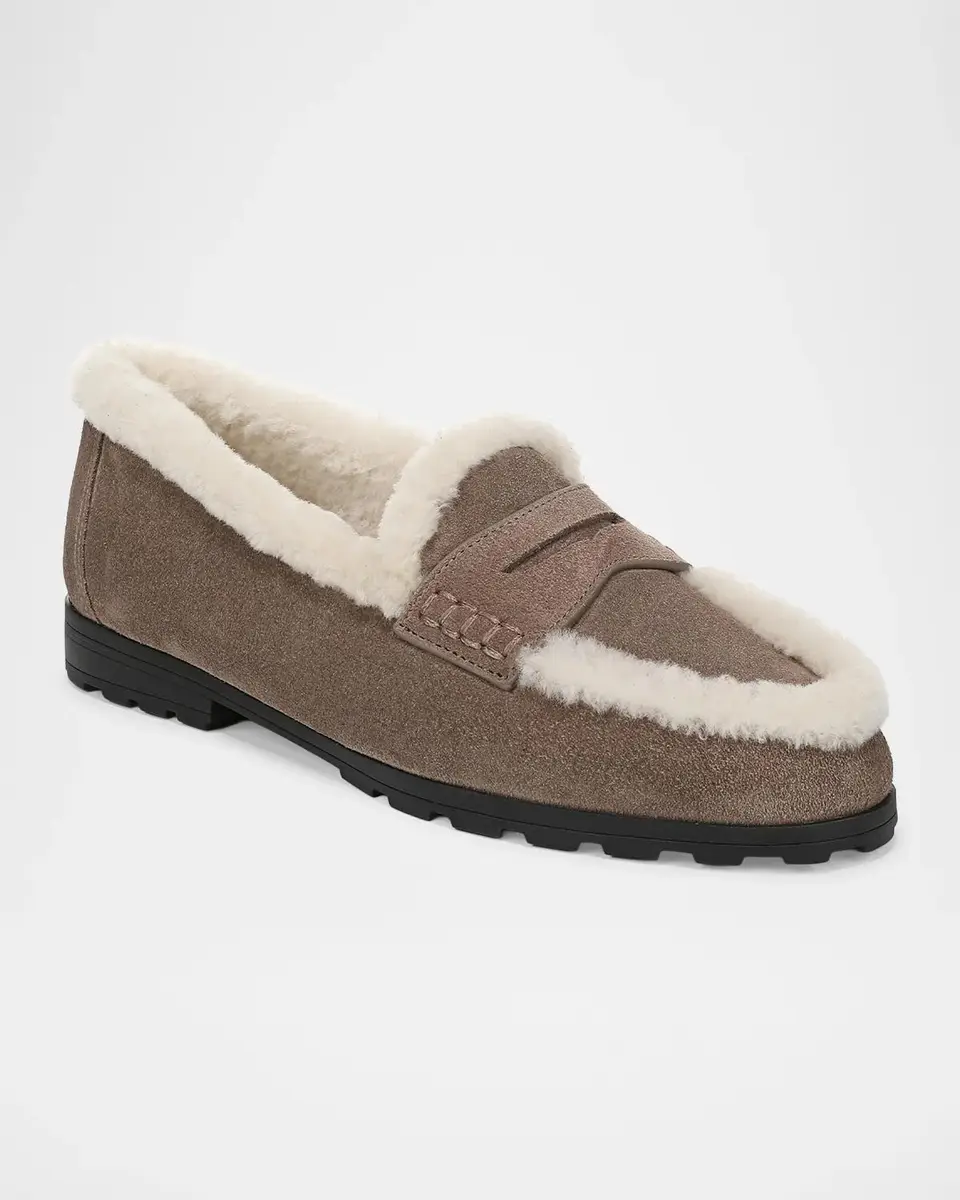 Veronica Beard Shearling-Lined Suede Lug Penny Loafers | Thumbnail 2 Veronica Beard Shearling-Lined Suede Lug Penny Loafers | Thumbnail 2
