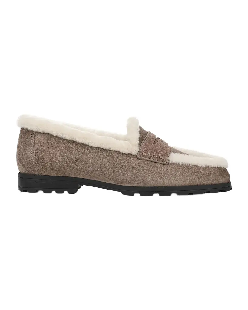 Shearling-Lined Suede Lug Penny Loafers Shearling-Lined Suede Lug Penny Loafers