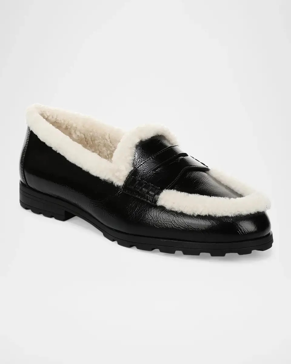 Veronica Beard Shearling-Lined Patent Leather Penny Loafers | Thumbnail 2