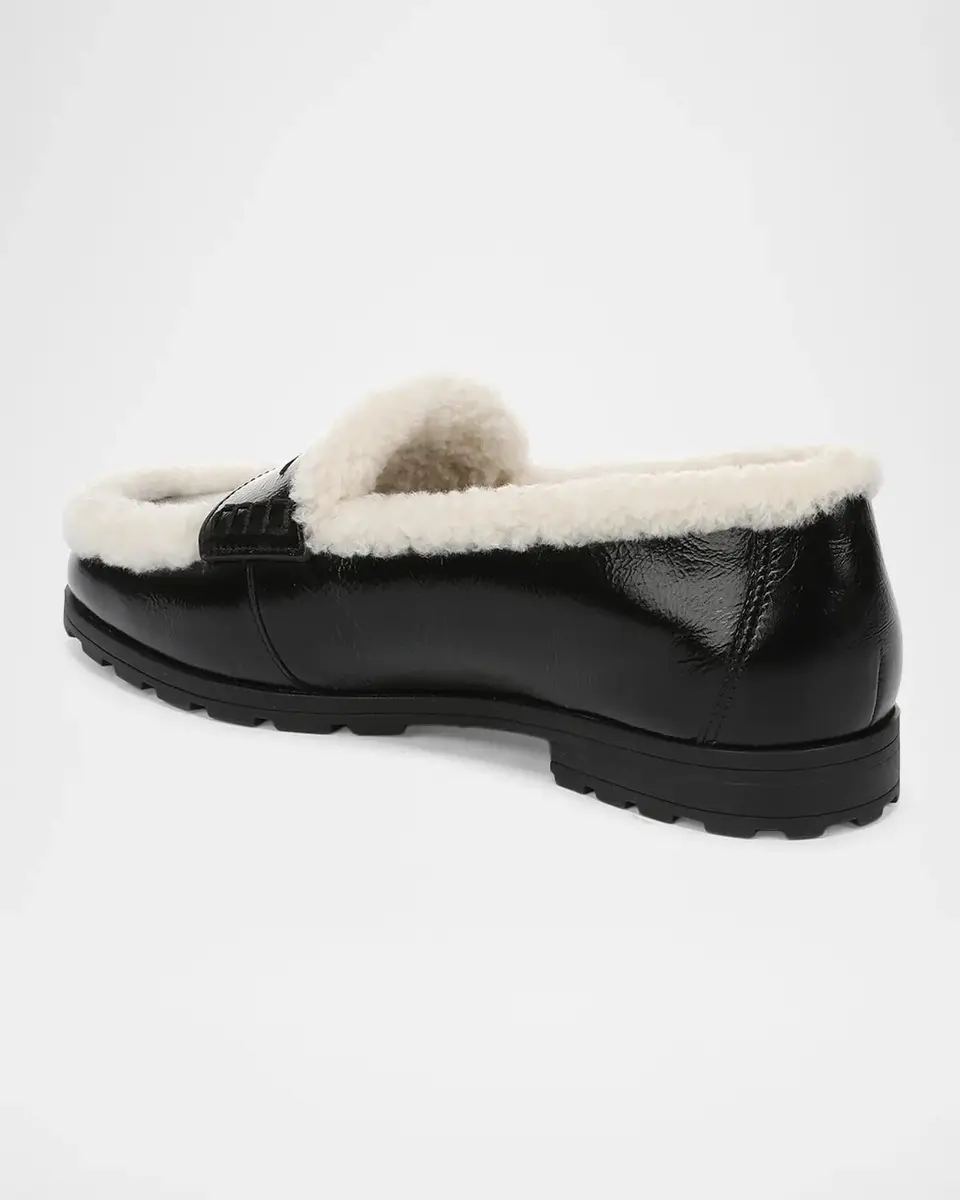 Veronica Beard Shearling-Lined Patent Leather Penny Loafers | Thumbnail 3