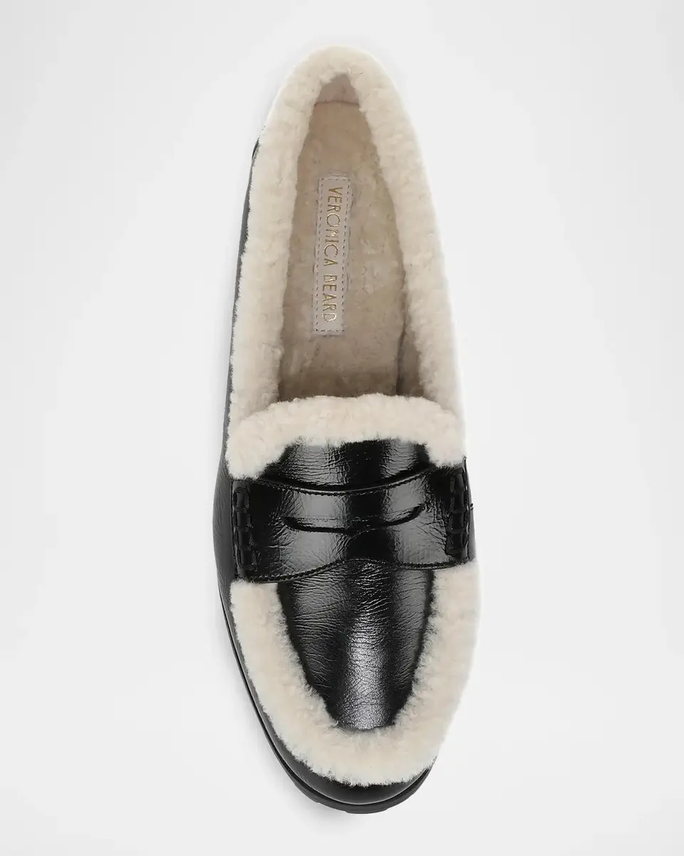 Veronica Beard Shearling-Lined Patent Leather Penny Loafers | Thumbnail 4
