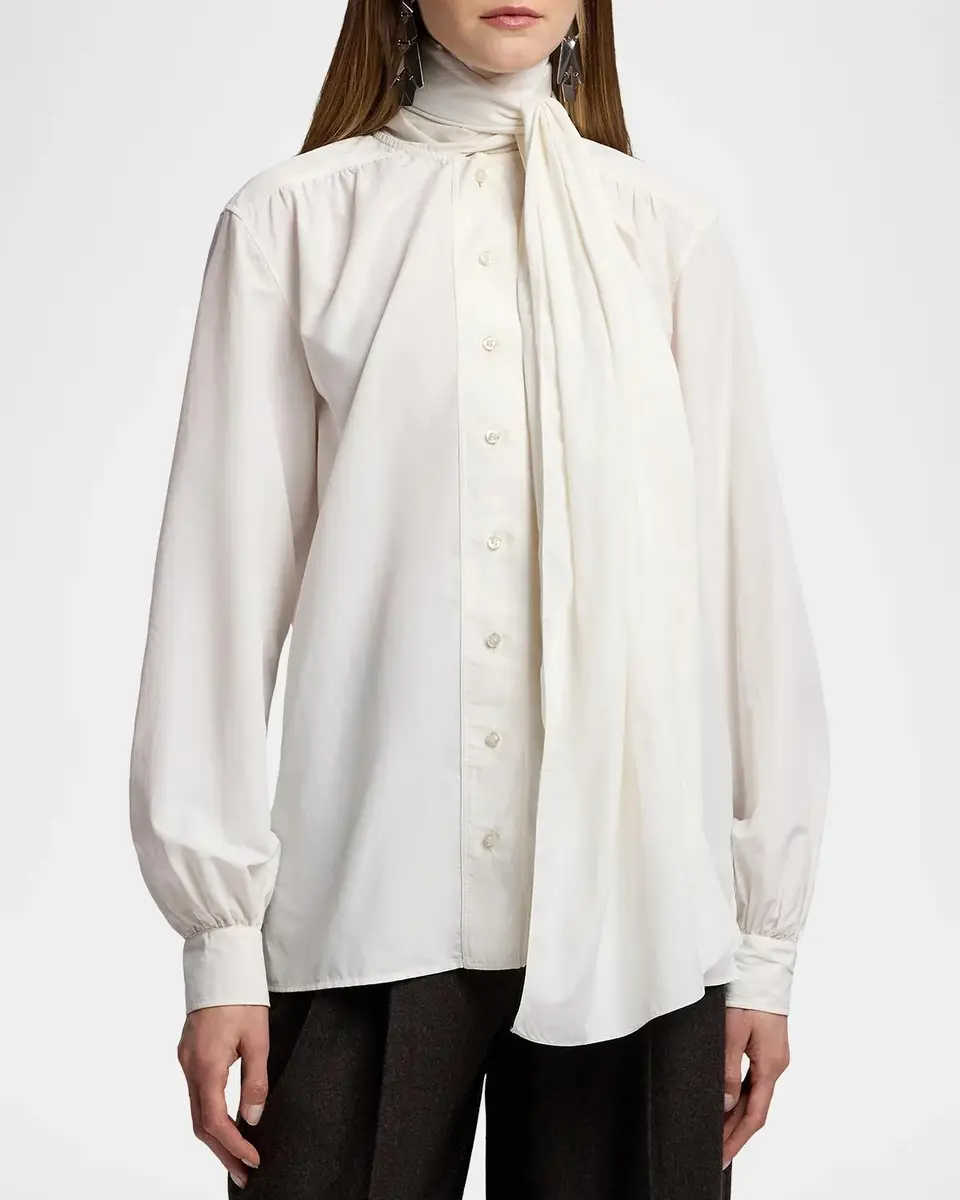 Ralph Lauren Collection Dara Tie-Neck Poplin Blouse | Thumbnail 4 Ralph Lauren Collection Dara Tie-Neck Poplin Blouse | Thumbnail 4