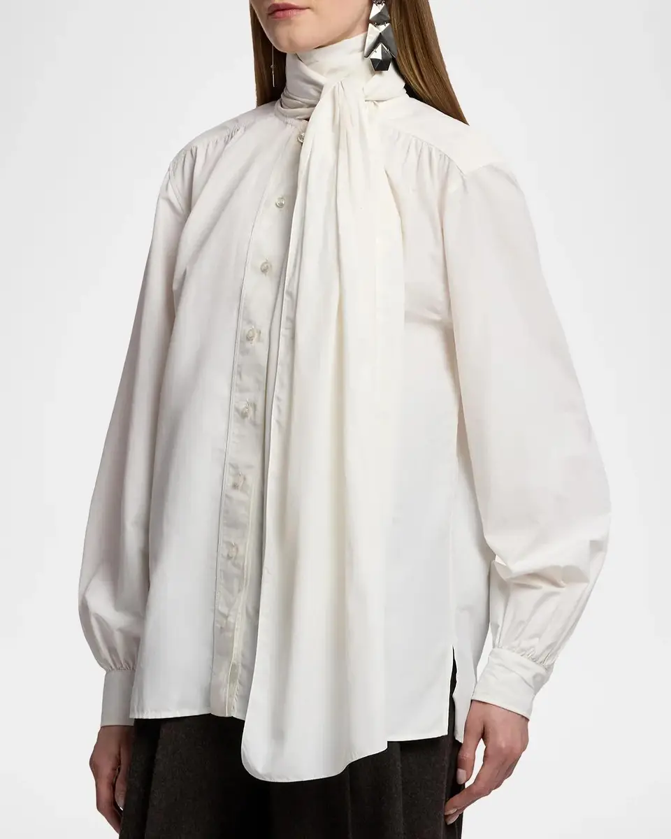 Ralph Lauren Collection Dara Tie-Neck Poplin Blouse | Thumbnail 6 Ralph Lauren Collection Dara Tie-Neck Poplin Blouse | Thumbnail 6