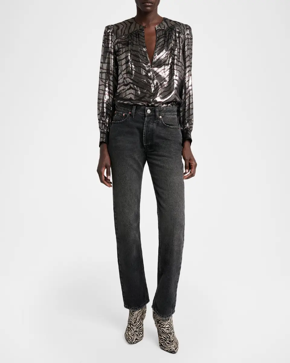 Isabel Marant Farali Metallic Tiger-Print Silk Gathered Blouse | Thumbnail 2 Isabel Marant Farali Metallic Tiger-Print Silk Gathered Blouse | Thumbnail 2