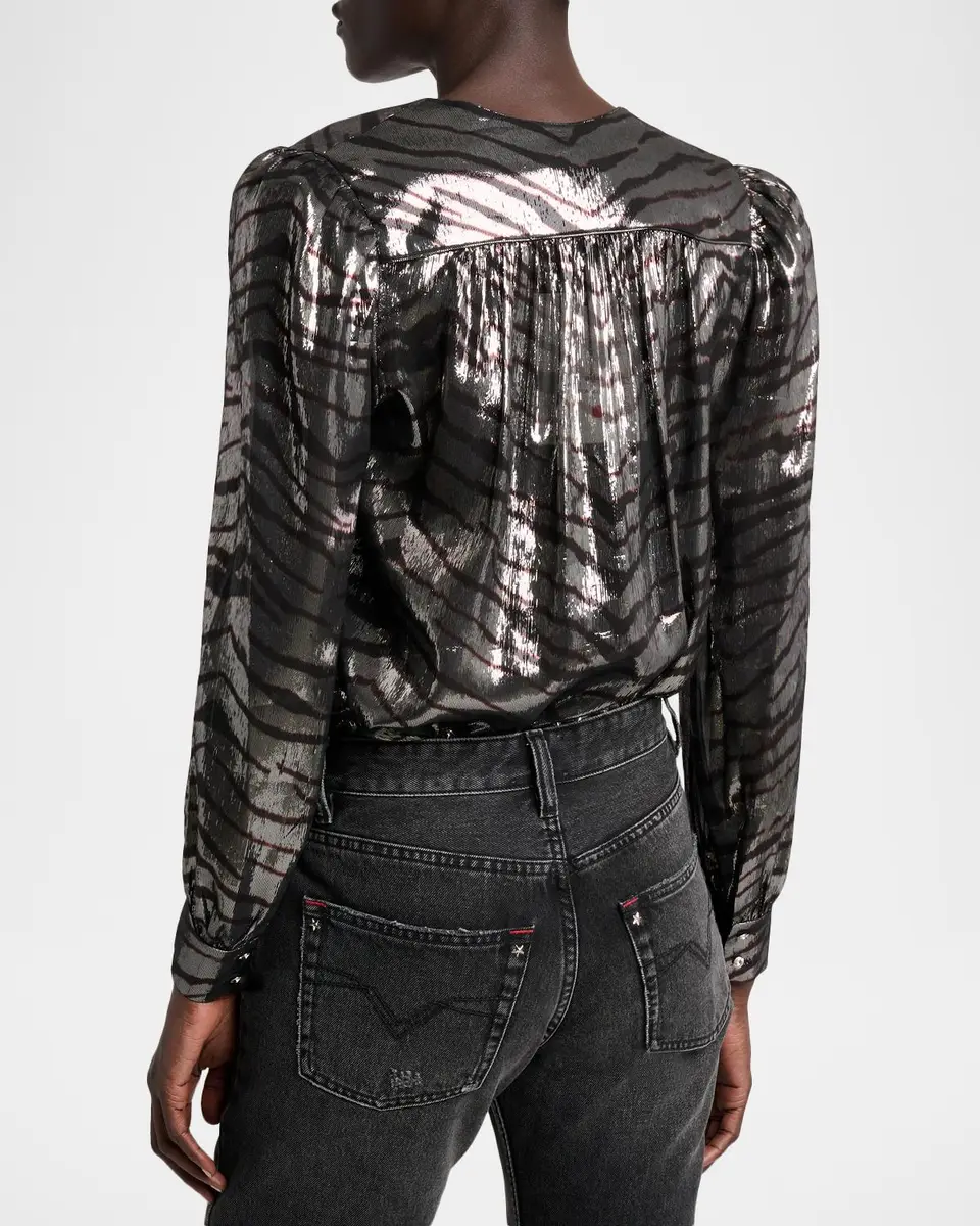 Isabel Marant Farali Metallic Tiger-Print Silk Gathered Blouse | Thumbnail 3 Isabel Marant Farali Metallic Tiger-Print Silk Gathered Blouse | Thumbnail 3