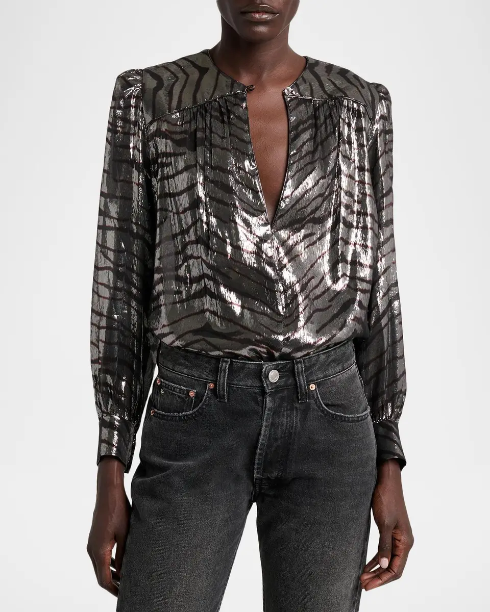 Isabel Marant Farali Metallic Tiger-Print Silk Gathered Blouse | Thumbnail 4 Isabel Marant Farali Metallic Tiger-Print Silk Gathered Blouse | Thumbnail 4
