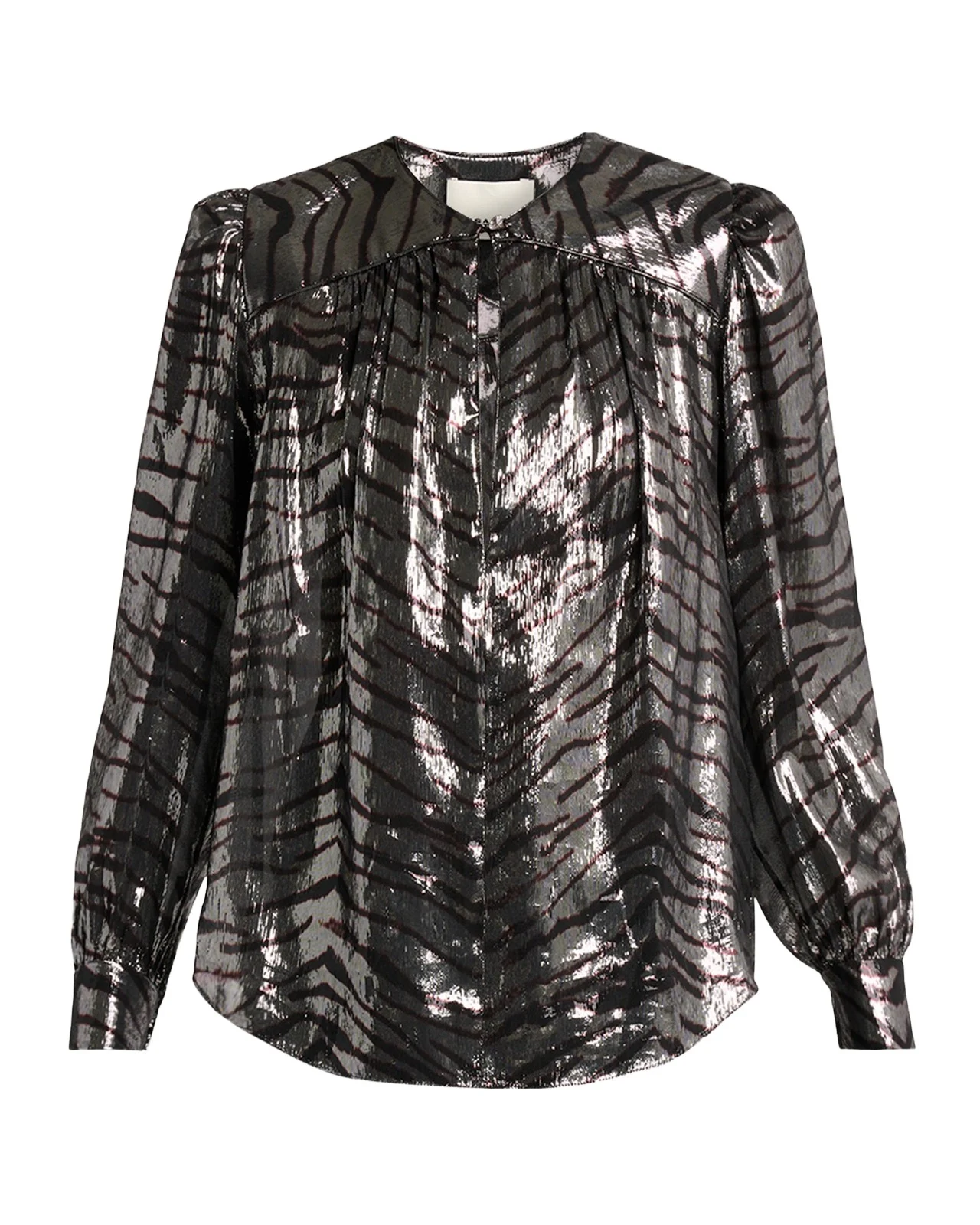Isabel Marant Farali Metallic Tiger-Print Silk Gathered Blouse