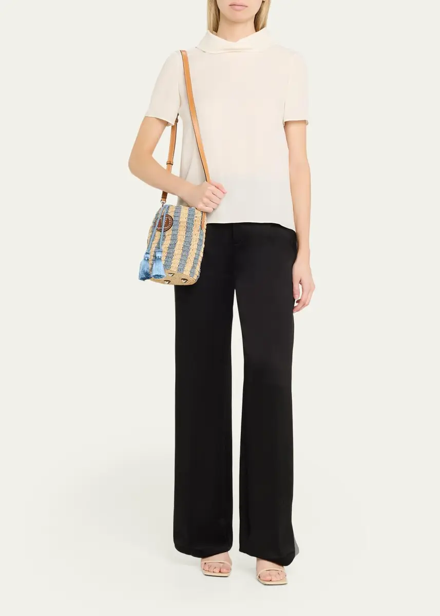 Valentino Garavani Small Striped Viscose Raffia Bucket Bag | Thumbnail 5 Valentino Garavani Small Striped Viscose Raffia Bucket Bag | Thumbnail 5