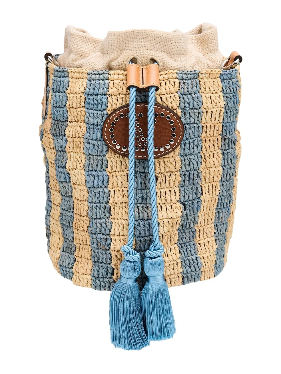Valentino Garavani Small Striped Viscose Raffia Bucket Bag