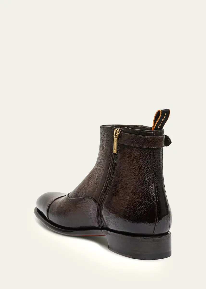 Santoni Men's Ira Grained Leather Cap-Toe Side-Zip Ankle Boots | Thumbnail 3