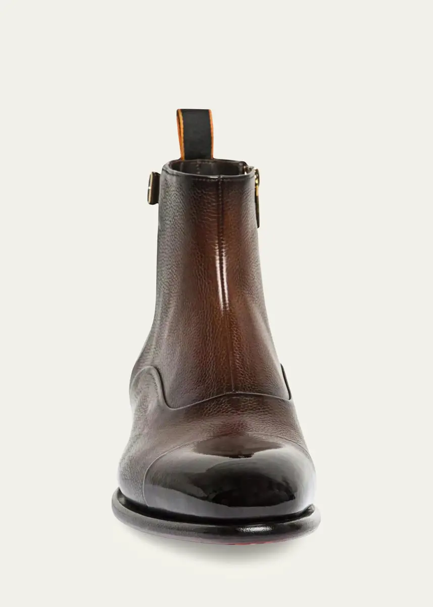 Santoni Men's Ira Grained Leather Cap-Toe Side-Zip Ankle Boots | Thumbnail 4