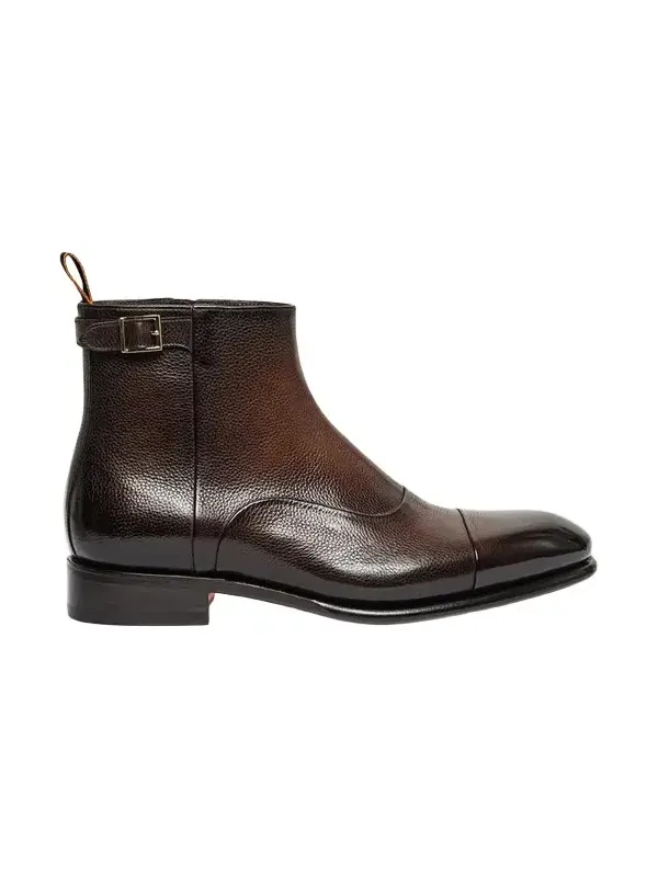 Santoni Men's Ira Grained Leather Cap-Toe Side-Zip Ankle Boots