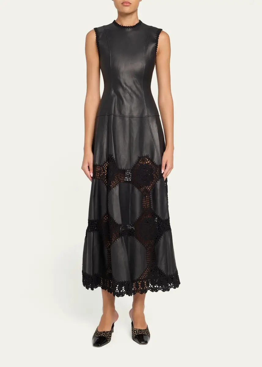 Ulla Johnson Ilana Sleeveless Crochet Knit & Leather Midi Dress | Thumbnail 2 Ulla Johnson Ilana Sleeveless Crochet Knit & Leather Midi Dress | Thumbnail 2