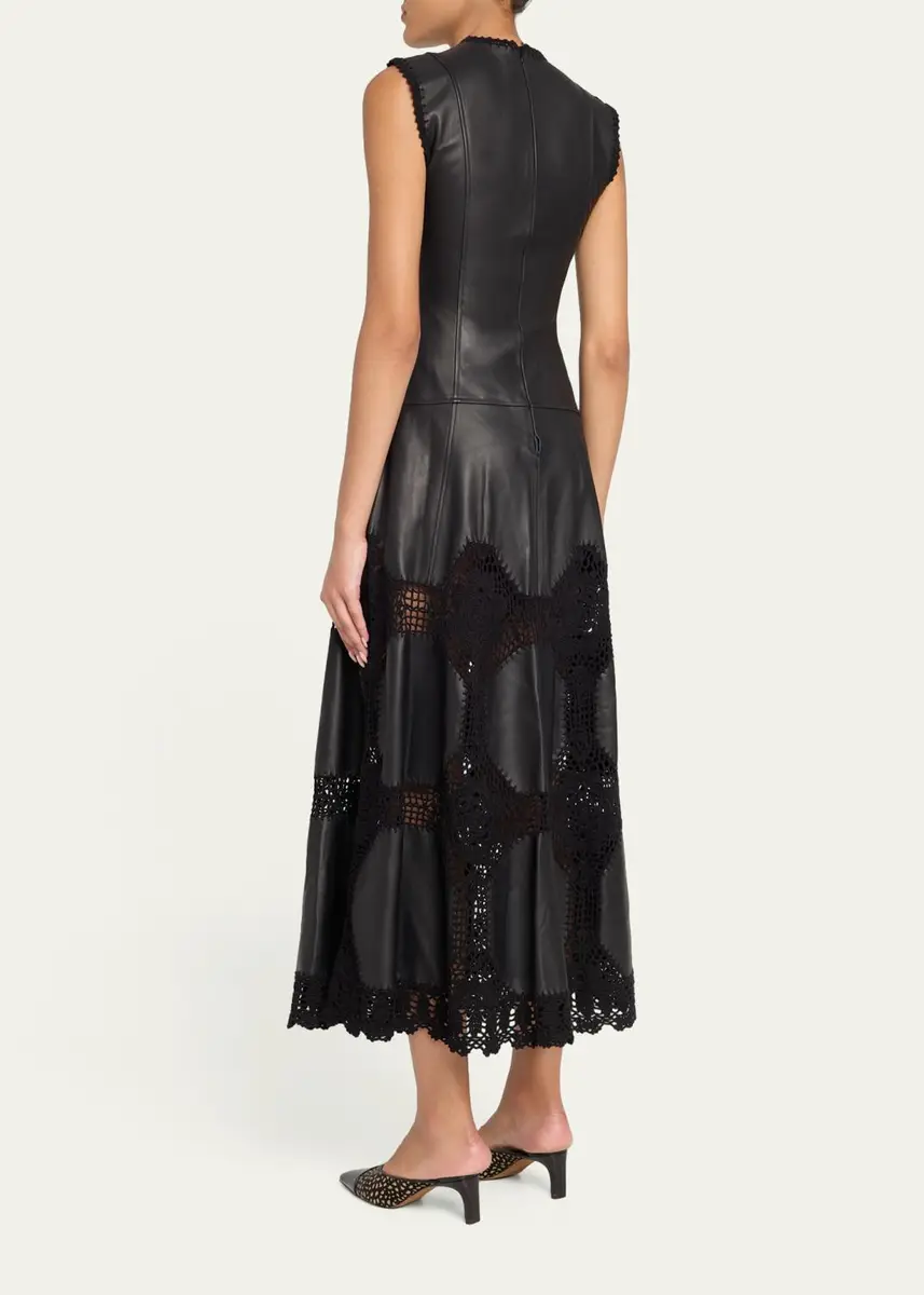 Ulla Johnson Ilana Sleeveless Crochet Knit & Leather Midi Dress | Thumbnail 3 Ulla Johnson Ilana Sleeveless Crochet Knit & Leather Midi Dress | Thumbnail 3