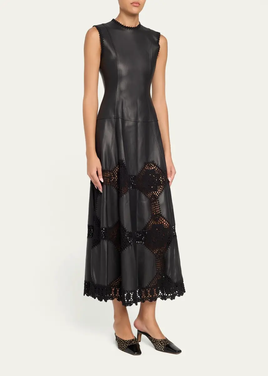 Ulla Johnson Ilana Sleeveless Crochet Knit & Leather Midi Dress | Thumbnail 4 Ulla Johnson Ilana Sleeveless Crochet Knit & Leather Midi Dress | Thumbnail 4