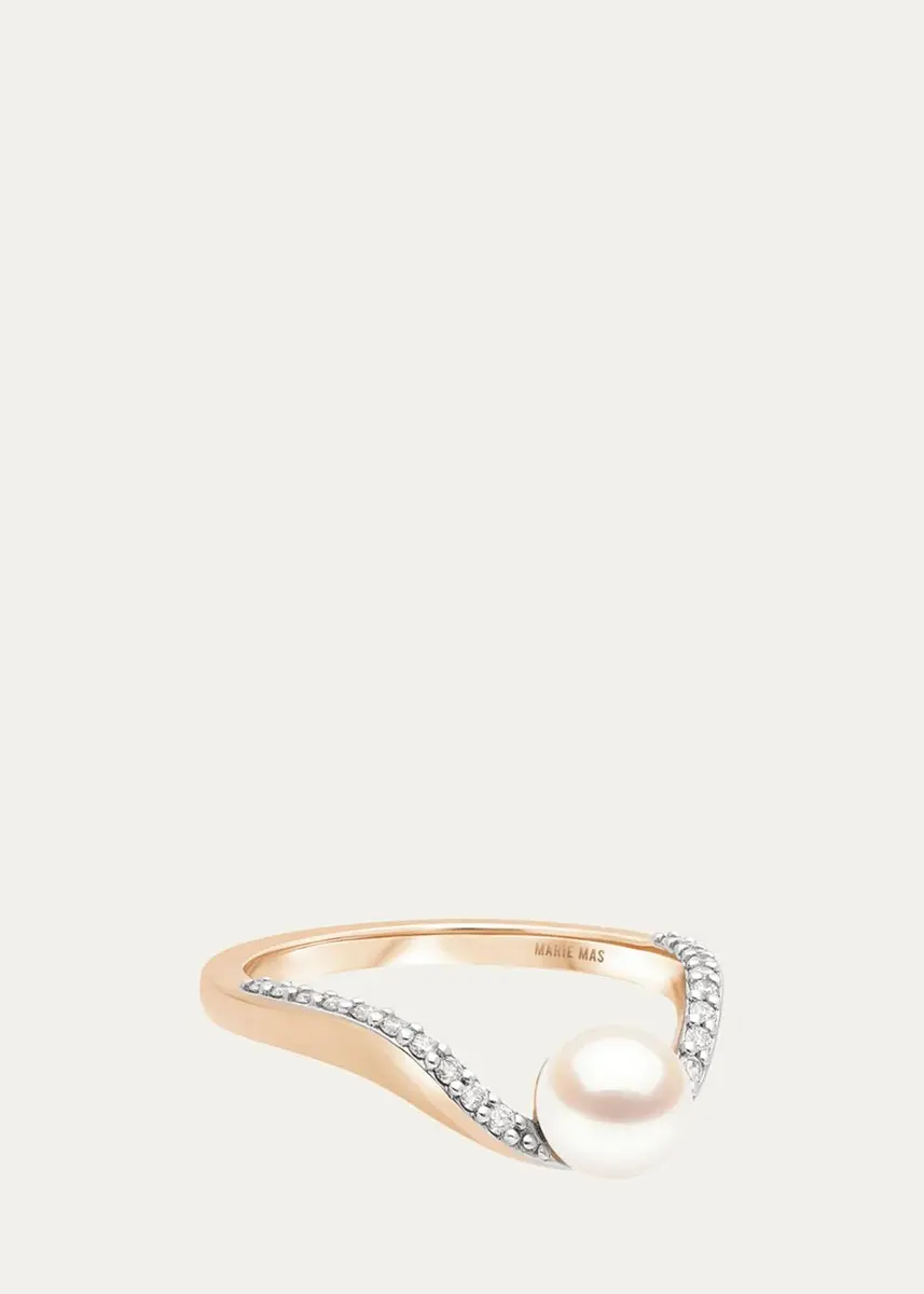 Marie Mas 18K Diamond and Pearl Halo Ring | Thumbnail 3 Marie Mas 18K Diamond and Pearl Halo Ring | Thumbnail 3