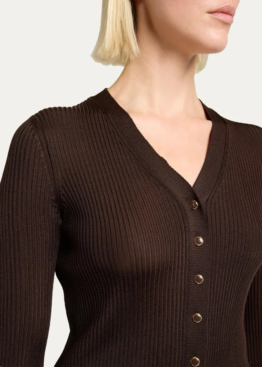 Saint Laurent Cassandre YSL Ribbed V-Neck Cardigan | Thumbnail 5 Saint Laurent Cassandre YSL Ribbed V-Neck Cardigan | Thumbnail 5
