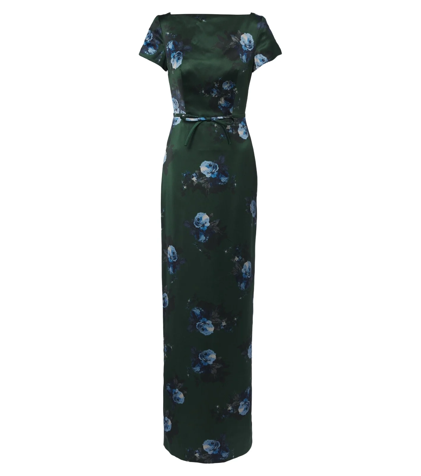 Belted floral duchess satin gown