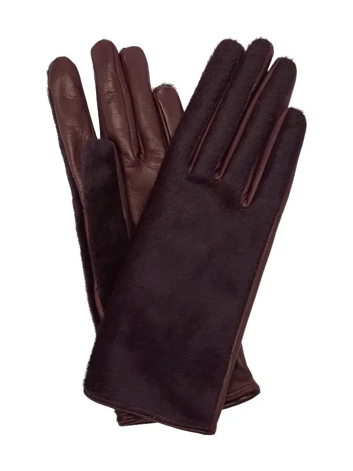 Silk-lined calf hair and leather gloves