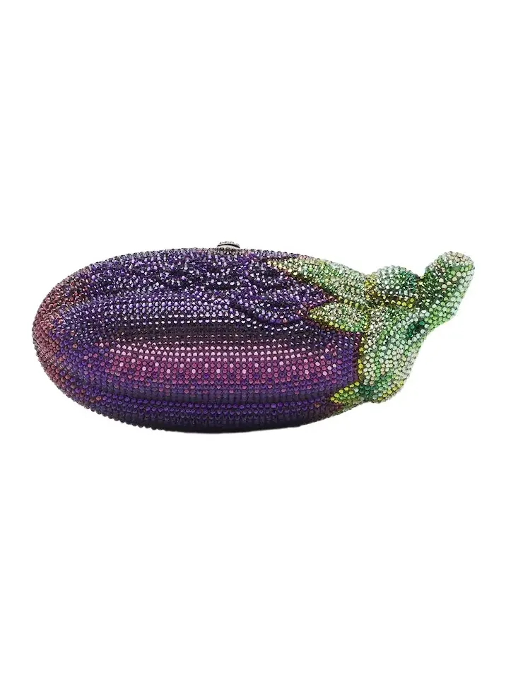 Eggplant crystal-embellished clutch