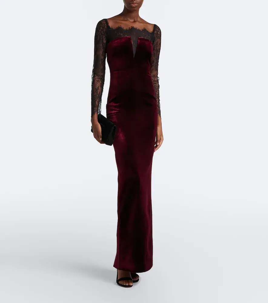 Roland Mouret Lace-trimmed velvet gown | Thumbnail 4 Roland Mouret Lace-trimmed velvet gown | Thumbnail 4