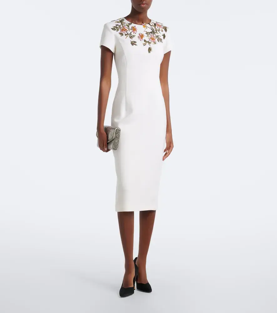 Oscar de la Renta Floral-appliqué wool-blend cocktail dress | Thumbnail 3 Oscar de la Renta Floral-appliqué wool-blend cocktail dress | Thumbnail 3