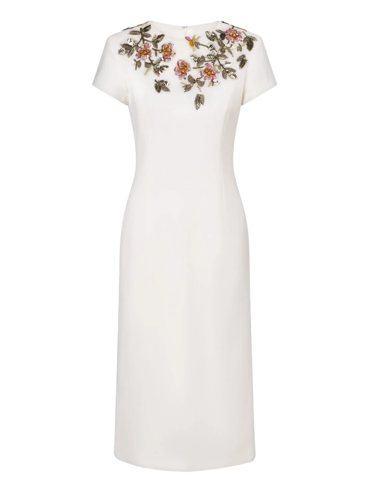 Floral-appliqué wool-blend cocktail dress