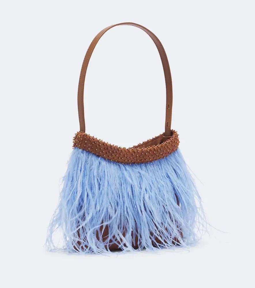 Staud Winslow feather-trimmed shoulder bag | Thumbnail 3