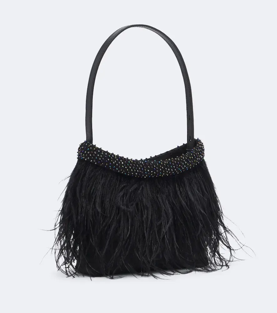 Staud Winslow feather-trimmed shoulder bag | Thumbnail 3 Staud Winslow feather-trimmed shoulder bag | Thumbnail 3